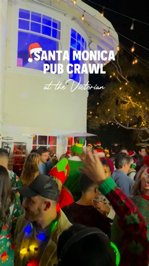 The Victorian Santa Monica on Instagram: "Santa Monica Pub Crawl is taking over the Westside on Dec 13 — and The Vic is on the map 🎅 Come dance, drink, and crawl with us. DJs on deck + holiday specials ready to go. All in support of @westsidefoodbank. $15 Pizzas $7 OLE Seltzers $8 Lo Siento Caliente Shots $10 Holiday Slushie"