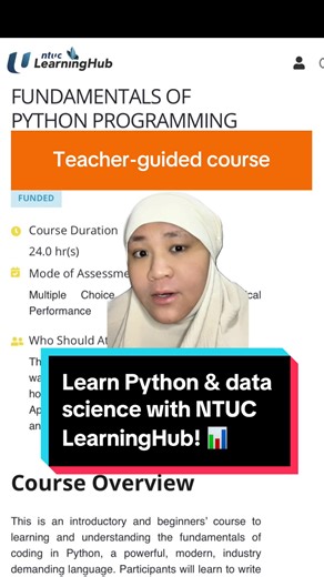 If you’re always wanted to learn how to code but feel intimidated learning alone, check out the teacher-guided Python courses by @NTUCLearningHub on my profile! #pythoncode #programming #softwaredeveloper #NTUCLearningHub #upskill #careertok