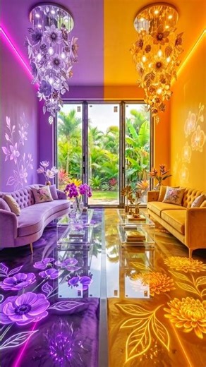 This Dubble Floor Is Beautiful😍💜🧡 Luxury Purple vs Gold Fantasy Epoxy Floor✨#viral #epoxy #diy #home