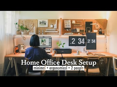 Home office desk setup & upgrade! Minimal, aesthetic, functional office for 2 people