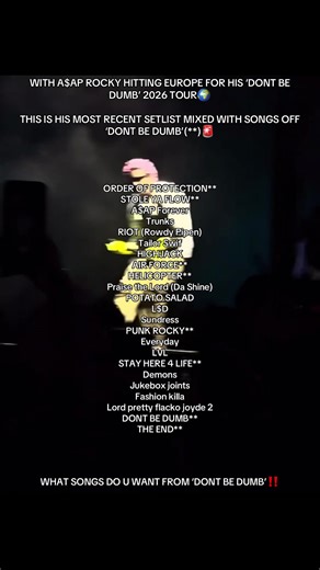 A$AP ROCKY DONT BE DUMB TOUR CONCEPT SETLIST #fyp #asaprocky #dontbedumb #rap #asap