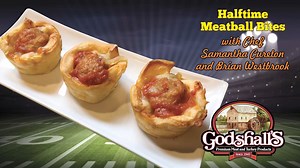 145K views · 62 reactions | On this week's episode of Godshall's Kitchen, Chef Samantha brings in some Philadelphia Hall of Fame talent to prepare her recipe for Halftime Meatball Bites featuring Brian Westbrook and our real wood smoked turkey bacon! #Godshalls #TurkeyBacon #Delicious #Recipe | Godshall's Quality Meats | Facebook