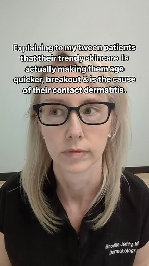 Brooke Jeffy, MD on Instagram: "Tweens, listen up! You need fewer products, NOT more! 🛑⁠ ⁠ As a dermatologist, I see patients in my clinic every day whose complicated multi-step skincare routines with trendy products have actually damaged their skin barriers, leading to acne and other issues."