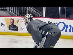 Former LA King Jonathan Quick arrives on ice for first practice with Golden Knights. March 3, 2023