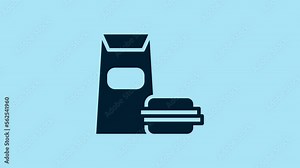 Blue Burger icon isolated on blue background. Hamburger icon. Cheeseburger sandwich sign. Fast food menu. 4K Video motion graphic animation
