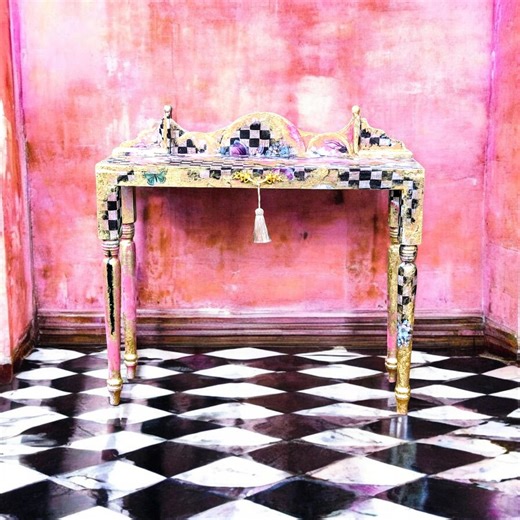 Handmade Checkered Console Table: Pink Boho Entryway Side Table - Etsy