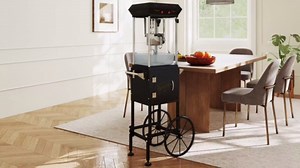 Movie Theater Style Popcorn Machine, 8oz Pop Corn Machine Maker Makes Up to 32 Cups, Standing Commercial Popcorn Machine Cart, Vintage Popcorn Popper Machine for Home, Red