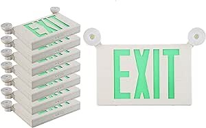 8 Pack Green Led Exit Sign with Emergency Lighting Battery Backp -Two LED Adjustable Head -120V/277V-UL Listed-Exit Lighting -Dual LED Lamp ABS Fire Resistance for Power Failure.