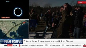 142K views · 1.1K reactions | Watch the moment the total solar eclipse passes through Newport, Vermont, where our US correspondent Mark Stone has been waiting. Mark's crew turned their camera lights off for the astonishing moment ️  https://trib.al/kxUAzic  Sky 501, Virgin 602, Freeview 233 | Sky News | Facebook