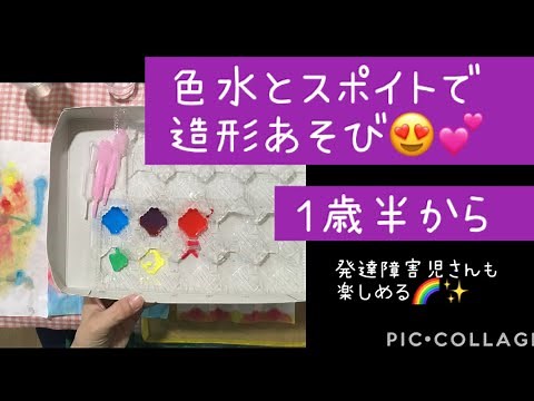 色水とスポイトで造形あそび(1歳半から、発達障害児さんも一緒に楽しめる)