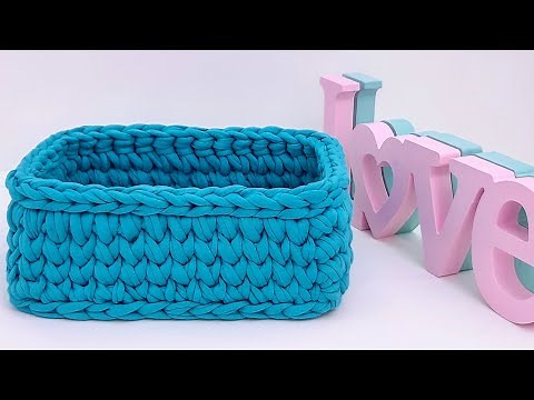 (ESPAÑOL) CESTA RECTANGULAR DE TRAPILLO CROCHET