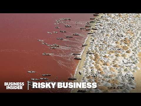 Mining 60,000 Metric Tons Of Salt In A Dangerous Pink Lake That's Saltier Than The Dead Sea