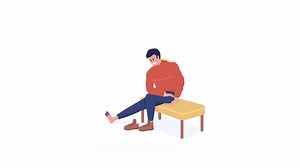 Animated frostbite. Winter hazards. Leg injury. Full body flat person on white background with alpha channel transparency. Colorful cartoon style HD video footage of character for animation