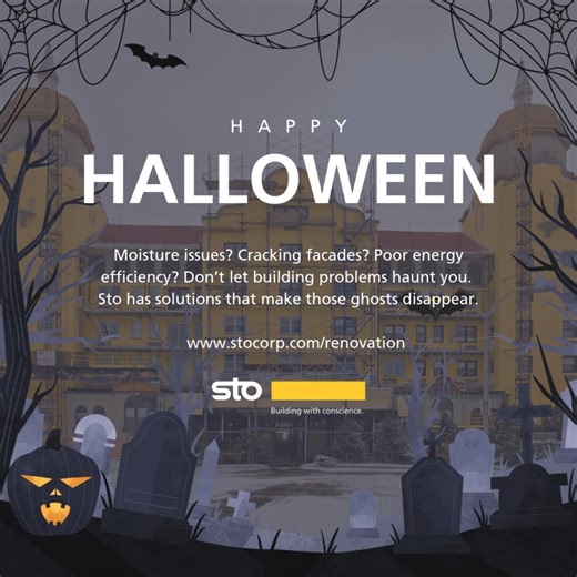 When it comes to façades, don’t let cracks creep in like a Halloween horror story. With The A.R.T. of reStore, Sto keeps things looking frightfully good. Whatever condition your building exterior is in, reStore has a solution to help you regain the value of your investment, keep your buildings boo-tiful, and meet new environmental regulations. #HappyHalloween from all of us at Sto Corp. | Sto Corp.