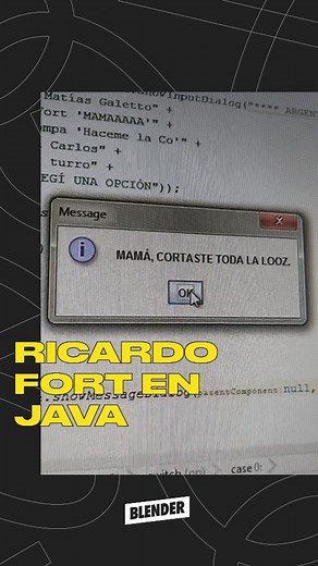 BLENDER on Instagram: "Una programadora publicó en TikTok un trabajo 100% necesario para nuestras vidas: el CORTASTE TODA LA LOOOZ de Ricardo Fort en java. Inserte meme de Laport: necesitamos el de Noelia Pompa. #RicardoFort #Fort #Java #Javascript #Famosos #Humor #Viral"