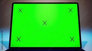 laptop opening animation. Pack of three animations with different moves. Green screen on display when turn on. Modern digital technology Stock Video