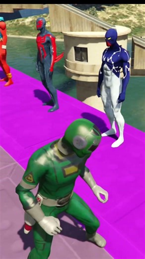 Spider-Man vs Power Ranger Green Epic Power Punch Ragdoll Challenge GTA 5 #shorts