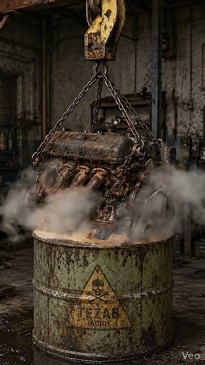 Rusty Engine Restoration in Acid Tank 🔥 Extreme Rust Removal Process in Garage