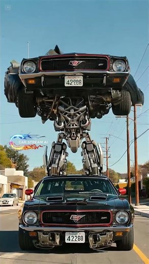 This Mustang just transformed into a massive robot in the middle of the city! 🔥🤖🚗