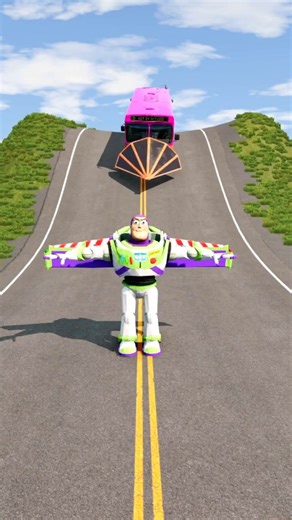 Pink Bus vs Buzz Lightyear Character Beamng Drive #beamngshorts #gaming
