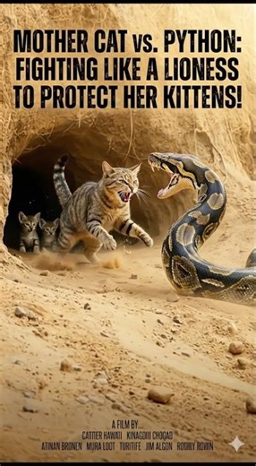“Mother Cat vs Python: She Fights Like a Lion to Protect Her Kittens!”