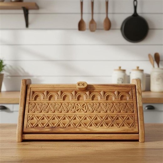 Bread Box Wooden Kitchen Storage Farmhouse Decor Housewarming Gifts Kitchen Decor Vintage Style Bread Box With Ethnic Ornament Wooden Decor - Etsy