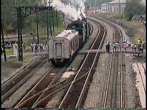 Pere Marquette 1225 and NKP 765 Prepare to depart Lima Ohio August 3, 1991