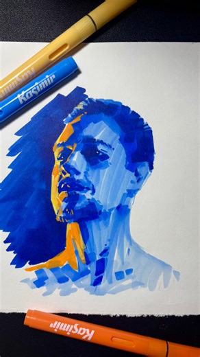 Blue man with golden soul – Kasimir acrylic vibes! #Kasimir #MarkerIllustration #Art#DoodleArt