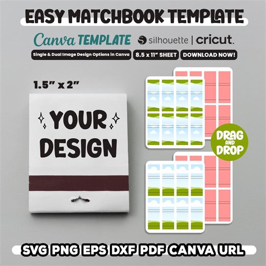 Easy Matchbook Template, Editable Matchbook Canva Template, Match Books Template Svg, Party Favors, Cricut, Silhouette, Download Now - Etsy