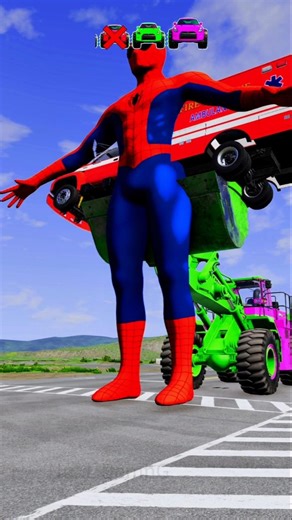 Superhero Strength Test – Ambulance vs Green Wheel Loader - Beamng Drive #shorts