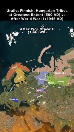 Uralic, Finnish, Hungarian Tribes at Greatest Extent 500 AD vs After World War II 1945 AD 18