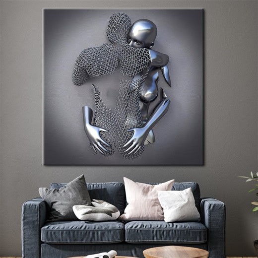 Hugging Couple, Abstract Wall Decor, Couple Art, 3d Metallic Art, Modern Poster, Romantic Couple Art, Valentines Day Gift Canvas, - Etsy