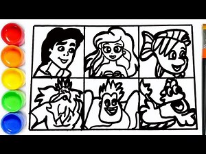 How to draw The Little Mermaid Characters | Princess Ariel, Prince Eric, Flounder, King Triton