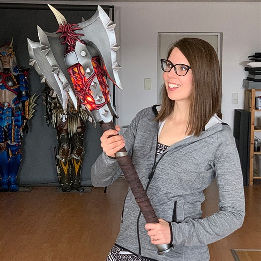 1.5M views · 31K reactions | The weapon for my Demonic Brigitte costume was quite an experiment! I built here the very first time a mini smoke machine with a vaporizer and combined white LED foam with soft foam clay! Such a fun project! I always love to work with different techniques and materials, and this demonic flail taught me really a lot! | Kamui Cosplay | Facebook