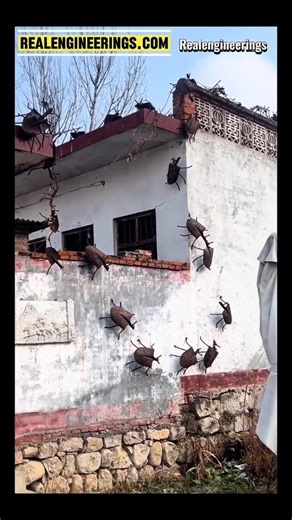 Real Engineerings | Engineering & Technology & Gadgets & DIY on Instagram: "​Creative Welding: The Shovel Beetle Invasion! 🐜✨ ​It looks like an infestation, but it’s actually a brilliant masterpiece of upcycling! This building facade features a swarm of "beetles" cleverly crafted from repurposed agricultural tools, giving old metal a new, artistic life. ​The Art of Fabrication ​This installation is a perfect example of adaptive reuse and creative welding: ​The "Carapace": The artist recognized 