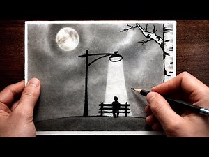 Easy Pencil Drawing Tutorial | Night Scenery with Moon & Street Light #moonlight #drawing #pencil