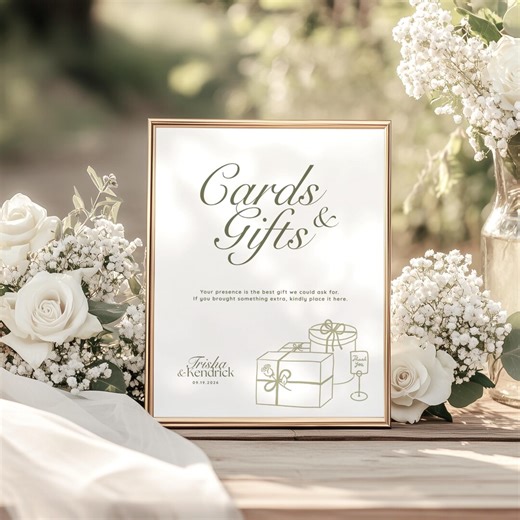 Olive & Plum Wedding Cards and Gifts Sign • Canva Template • Modern, Minimalist Signage - Etsy