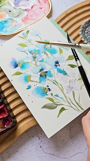 Joly Poa | Splatter technique watercolor florals 💙 #watercolorflorals | Instagram