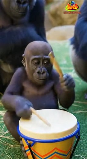 Baby gorilla plays drums like a pro 🦍🥁