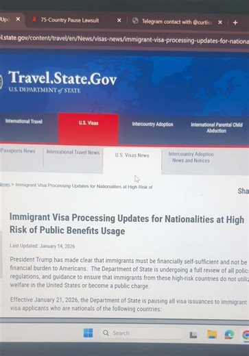 Effective January 21, 2026, the Department of State is pausing all visa issuances to immigrant visa applicants who are nationals of the following countries. #statedepartment #visapause #75countriesusavisasuspension #ethiopian_tik_tok #tamtechhub
