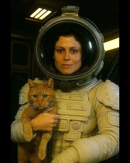 Aliens Ripley and her cat Jones (or Jonesy #aiart #alien #scifi