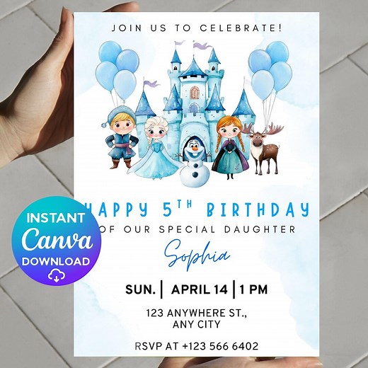 Frozen Birthday Invitation, Editable Elsa Anna Frozen Theme Party Invite, Frozen Birthday Party, Frozen Invite, Printable Frozen Invitation - Etsy