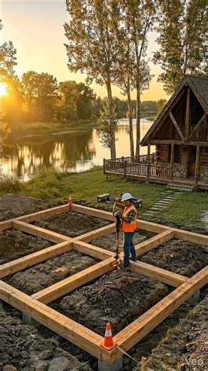 Building a Beautiful Riverside Cabin From Scratch | Satisfying Timelapse#cabinbuild#construction