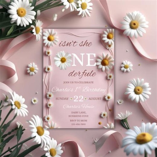 Daisy Birthday Invitation, Boho Wildflower 1st Birthday Invite (digital Download) - Etsy