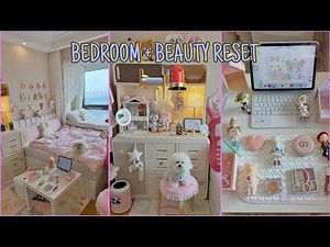 BEDROOM CLEANING + SKINCARE & MAKEUP ORGANIZATION 🛏️💄 | Satisfying Beauty Room Reset