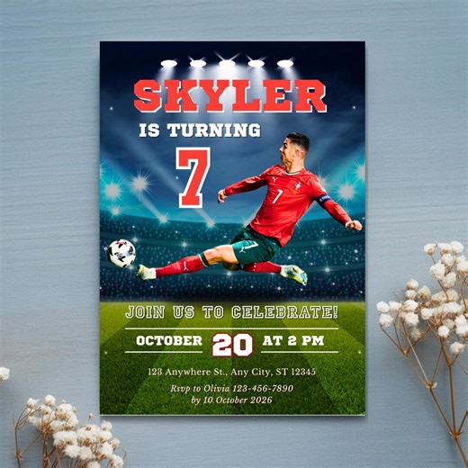 Cristiano Ronaldo Birthday Invitation, Editable Soccer Party Invite, CR7 Football Theme, Instant Download - PM0004 - Etsy