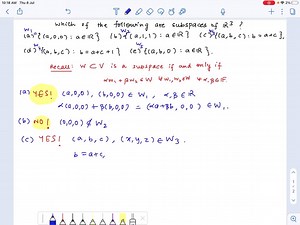 Use Theorem 4.2 .1 to determine which of the following are subspaces of R^3. (a) All vectors of the form (a, 0,0) (b) All vectors of the form (a, 1,1) (c) All vectors of the form (a, b, c), where b=a c (d) All vectors of the form (a, b, c), where b=a c 1 (e) All vectors of the form (a, b, 0) | Numerade