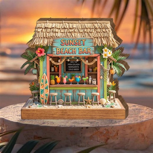 Beach Bar Wooden Decor, Tropical Mini Bar Shelf Decor, Summer Beach Hut Sign, Coastal Summer Decor, Tiki Bar Miniature Decor - Etsy