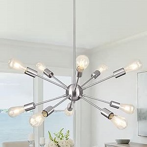 Mid Century Modern Sputnik Chandeliers,10 Lights Sputnik Ceiling Light Fixture Modern Brushed Nickel Chandeliers for Dining Room Silver Chandelier Light Fixture for Kitchen Living Room Bedroom