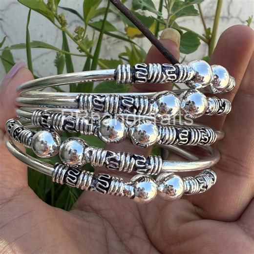 Sterling Silver Ball Bangle Set, Boho Stacking Bracelets (set of 5) - Etsy
